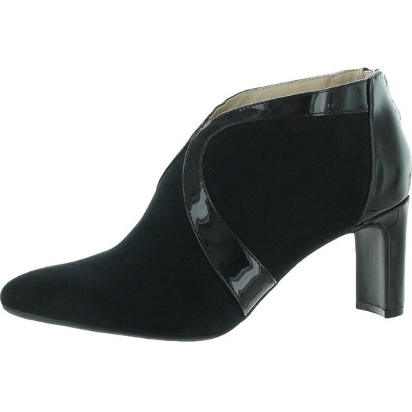 Ankle Booties Black Almond Toe Lifestride Glamour 3 Inch Heel Zip 6.5 M - Picture 1 of 5